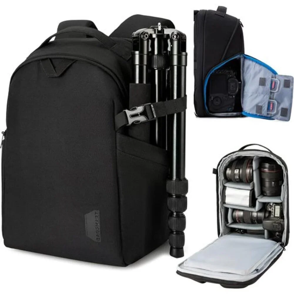 Unisex Camera Bag Backpack Waterproof with Rain Cover Tripod Holder